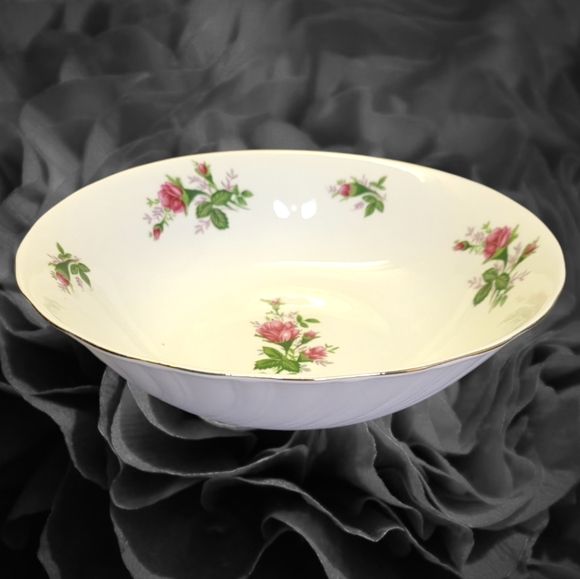 Vtg Serving Vegetable Bowl Platinum Rim Lynn's Fine China Victorian Rose - Picture 2 of 4